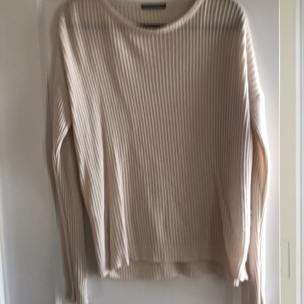 Brandy Melville Cream Sweater with Ribbed Knit and Relaxed Fit